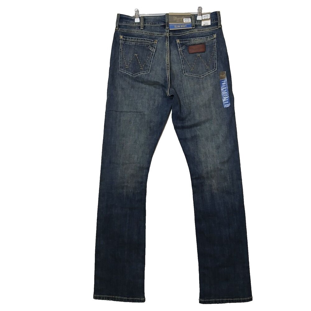 NEW Wrangler Retro Slim Boot Jeans Mens 33x38 Blue Western Cowboy Work 1064-65